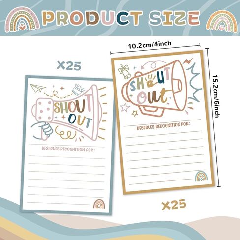 50Pcs Boho Positive Shout Out Cards Encouragement Postcard for Teachers Students Employees Office Staff Coworker Appreciation and Recognition Reward Cards for Bulletin Board Public Service Week in Saudi Arabia