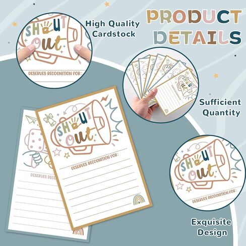 50Pcs Boho Positive Shout Out Cards Encouragement Postcard for Teachers Students Employees Office Staff Coworker Appreciation and Recognition Reward Cards for Bulletin Board Public Service Week in Saudi Arabia