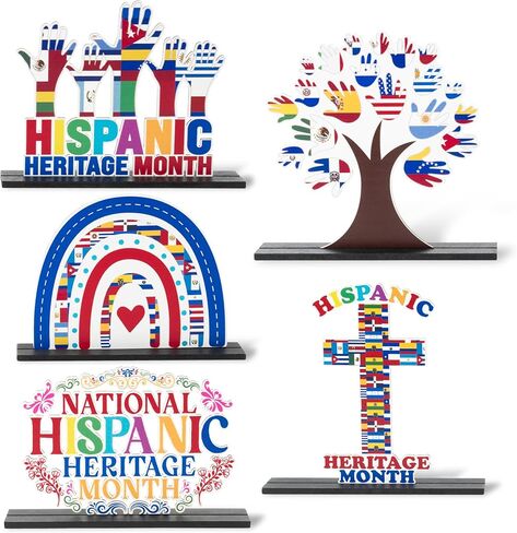Haooryx Hispanic Heritage Month Centerpieces - 5Pcs Latin American Celebrate Hispanic Heritage Month Wooden Centerpieces Decorations Table Topper Sign Decor Party Favor Decoration Supplies Photo Props in Saudi Arabia