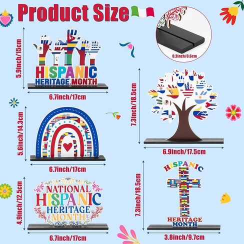 Haooryx Hispanic Heritage Month Centerpieces - 5Pcs Latin American Celebrate Hispanic Heritage Month Wooden Centerpieces Decorations Table Topper Sign Decor Party Favor Decoration Supplies Photo Props in Saudi Arabia