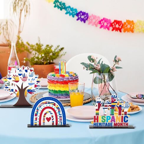 Haooryx Hispanic Heritage Month Centerpieces - 5Pcs Latin American Celebrate Hispanic Heritage Month Wooden Centerpieces Decorations Table Topper Sign Decor Party Favor Decoration Supplies Photo Props in Saudi Arabia