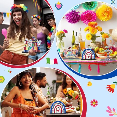 Haooryx Hispanic Heritage Month Centerpieces - 5Pcs Latin American Celebrate Hispanic Heritage Month Wooden Centerpieces Decorations Table Topper Sign Decor Party Favor Decoration Supplies Photo Props in Saudi Arabia