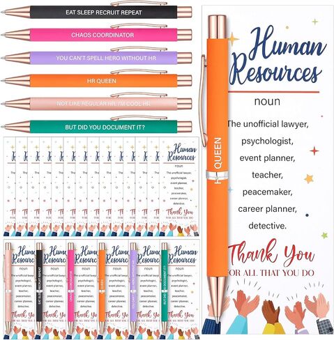 24 Set Human Resources Gift for Women Employee 24 Motivational Ballpoint Pen Bulk with Quotes 24 Thank You Card for Hr Managers Office Director Professionals Christmas in Saudi Arabia