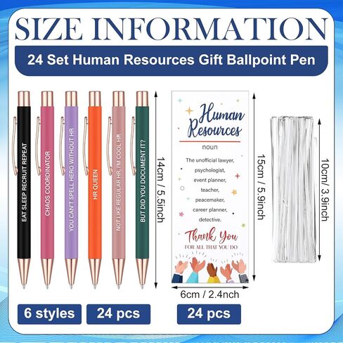 24 Set Human Resources Gift for Women Employee 24 Motivational Ballpoint Pen Bulk with Quotes 24 Thank You Card for Hr Managers Office Director Professionals Christmas in Saudi Arabia
