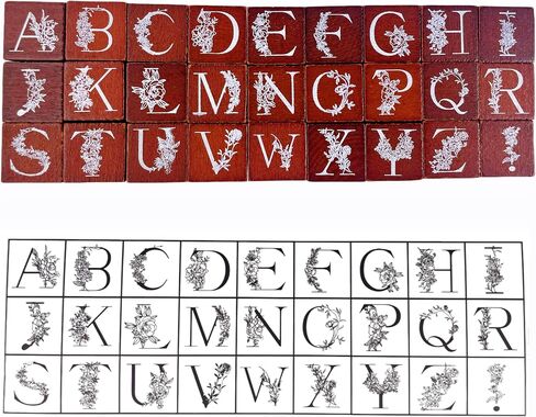 طوابع رسائل ، مجموعة طوابع مطاطية خشبية ، طوابع فنية مطاطية خشبية-26pcs A-Z أنماط الأبجدية والأزهار لصياغة خشب الزان والطوابع المطاطية in Saudi Arabia
