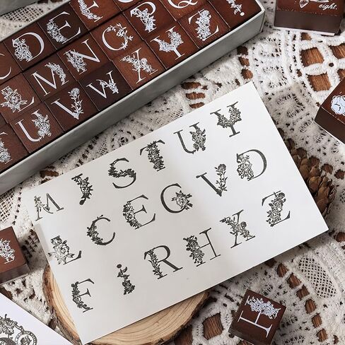 طوابع رسائل ، مجموعة طوابع مطاطية خشبية ، طوابع فنية مطاطية خشبية-26pcs A-Z أنماط الأبجدية والأزهار لصياغة خشب الزان والطوابع المطاطية in Saudi Arabia