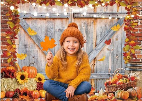 Dudaacvt 8x6FT Fall Thanksgiving Backdrop Autumn Pumpkin Harvest Barn Door Photography Backdrop Maple Leaves Haystack Thanksgiving Party Decorations in Kuwait
