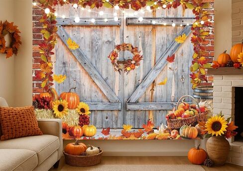 Dudaacvt 8x6FT Fall Thanksgiving Backdrop Autumn Pumpkin Harvest Barn Door Photography Backdrop Maple Leaves Haystack Thanksgiving Party Decorations in Kuwait