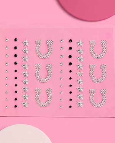 XO ، Fetti Western Face Gems - 64 PCS. | آخر ملصقات الوجه روديو ، ملحق راينستون العازبة ، ديكورات حفلة عيد ميلاد الريف ، لوازم Hoedown in Saudi Arabia