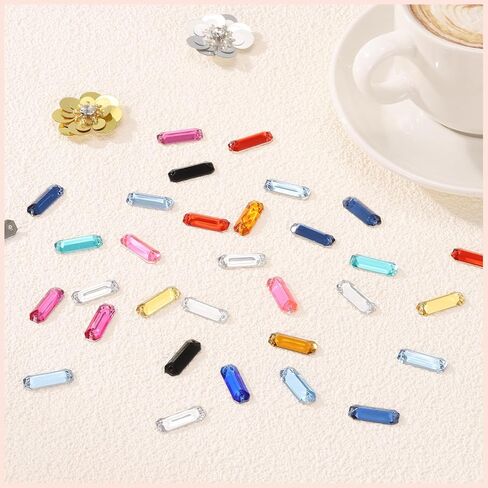 uxcell 50Pcs 19x7mm Crystal Clear Flat Back Sew on Rectangle Plastic Rhinestones Beads Sewing Acrylic Gems with Holes for DIY Crafts Clothes Jewelry Decoration, Black in Saudi Arabia