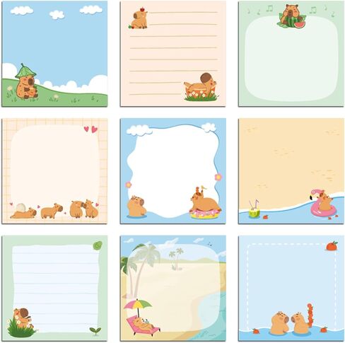Capybara Gifts Sticky Notes - 9 PCS Cute Animal Self Stick Note for Capybara Lovers Adhesive Notepad to Do List Memo Pads School Stationery Supplies Funny Gift for Students Teacher 3x3 Inches in Kuwait