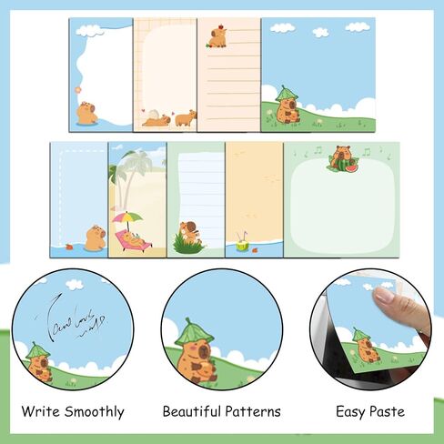 Capybara Gifts Sticky Notes - 9 PCS Cute Animal Self Stick Note for Capybara Lovers Adhesive Notepad to Do List Memo Pads School Stationery Supplies Funny Gift for Students Teacher 3x3 Inches in Kuwait