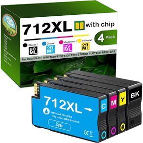 712XL 712 XL Ink High Yield Compatible for HP 712 Ink Cartridges Combo Pack Replacement for HP DesignJet T210 Ink T230 T250 T630 T650 Studio Plotter Printer (1 Black,1 Cyan,1 Magenta,1 Yellow, 4Pack) in Saudi Arabia
