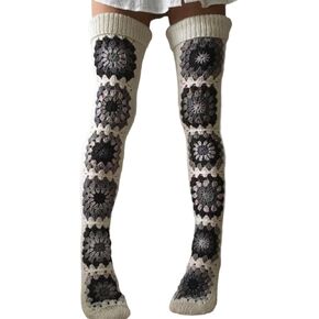 Womens Granny Square Over Knee High Socks Crochet Knitted Stockings Tube Long Leg Warmers Cable Thigh High Boot Socks in Kuwait