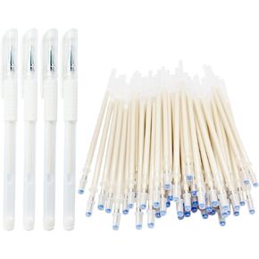 Heat Erasable Fabric Marking Pens for Sewing & Quilting | 4 White Pens + 50 White Refills | Disappearing Ink for Precise Marking, Sewing Supplies, Embroidery, DIY | Extra High Capacity in Saudi Arabia