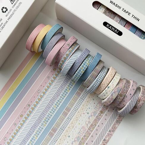 ZDOLAKIDS 20 Rolls Kawaii Washi Tape for Scrapbook - Cute Cartoon Rabbit Cat Bear Moon Stars Solid Color Plaid Scrapooking Supplies for DIY Arts Craft Project Party Album Collage Scrapbooking Journal in Saudi Arabia