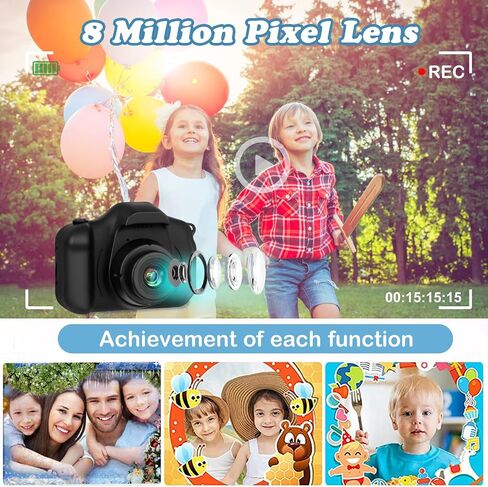 كاميرا الأطفال ، كاميرا فيديو رقمية عالية الدقة ، ألعاب للأطفال لـ 3 4 5 6 7 8 8 9 سنوات من الأولاد/البنات ، كاميرا شخصية للأطفال ، هدايا عيد ميلاد عيد الميلاد مع بطاقة SD 32 جيجابايت (أسود) in Kuwait