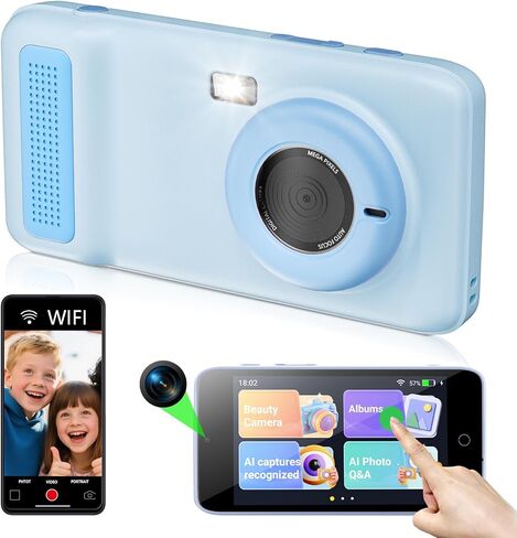 AI Digital Camera ، AI Kids Camera كل شيء معرف للفتيان من 4 إلى 12 عامًا ، عدسة مزدوجة ، واي فاي 2.4 جيجا هرتز ، شاشة LCD التي تعمل باللمس ، وأفكار هدايا لمهرجان عيد الميلاد عيد الميلاد in Kuwait