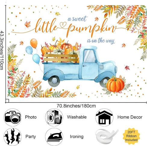 Mehofond Little Pumpkin Baby Shower Party Decorations Backdrop Autumn Fall Baby Banner A Sweet Little Pumpkin على الطريق ، وهي عبارة in Saudi Arabia