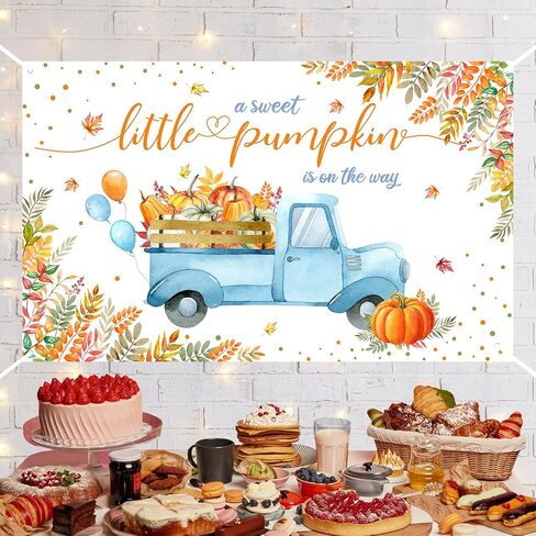 Mehofond Little Pumpkin Baby Shower Party Decorations Backdrop Autumn Fall Baby Banner A Sweet Little Pumpkin على الطريق ، وهي عبارة in Saudi Arabia