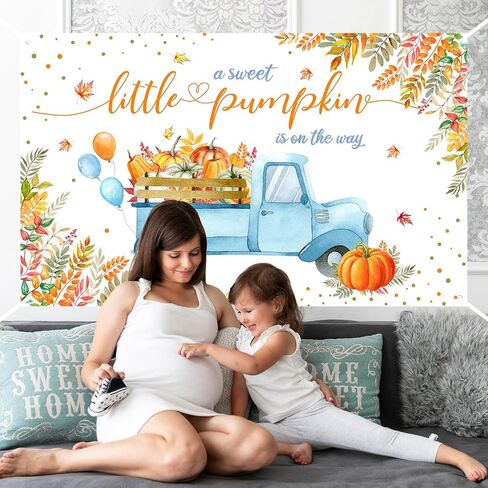 Mehofond Little Pumpkin Baby Shower Party Decorations Backdrop Autumn Fall Baby Banner A Sweet Little Pumpkin على الطريق ، وهي عبارة in Saudi Arabia