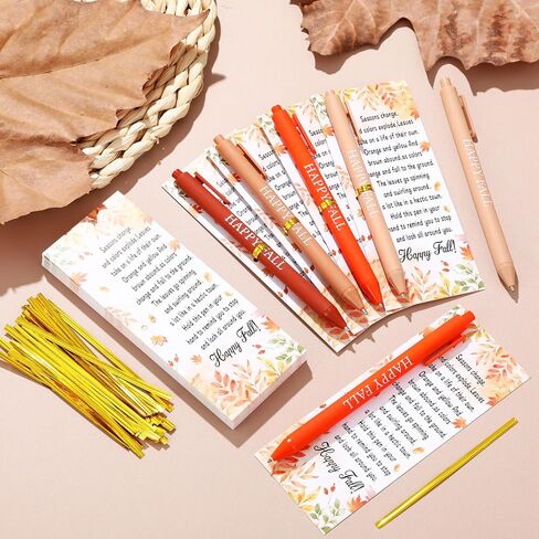 48 Set Thank You Gifts Set Happy Fall Ballpoint Pens Bulk Fall Party Favors Gifts Pens with Autumn Thanksgiving Greeting Cards for Employee Coworker Teacher Student Office School Supplies in Saudi Arabia