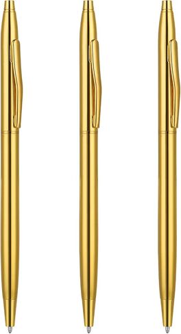 أقلام الحبر ، 3 Pack Gold Pens Slim Stail Steel Metallic Pens Black Ink 1 MM هدية لطيفة لطلاب العمل المعلمين زفاف عيد الميلاد (الذهب) in Saudi Arabia