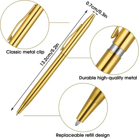 أقلام الحبر ، 3 Pack Gold Pens Slim Stail Steel Metallic Pens Black Ink 1 MM هدية لطيفة لطلاب العمل المعلمين زفاف عيد الميلاد (الذهب) in Saudi Arabia