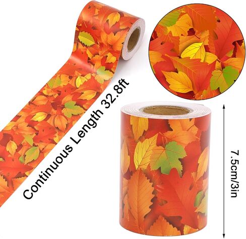 Whaline 32.8ft Fall Bulletin Board Borders Maple Leaf Die-Cut Rolled Bulletin Board Trim for Autumn Thanksgiving School Classroom Office Chalkboard Decoration in Saudi Arabia