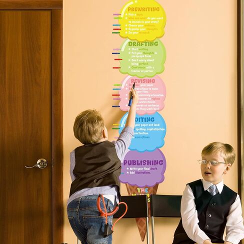 Cinrobiye 36 Pcs Writing Process Chart Set Ice Cream Bulletin Board Poster with Wooden Clothespins Learning Posters Classroom Wall Posters Teacher Supplies for Elementary Middle School Decorations in Saudi Arabia