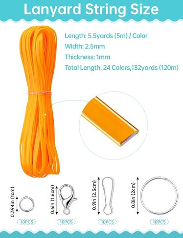 Tresotoyo Lanyard String ، 12 لونًا سلكًا بلاستيكيًا ، حبلًا ، طقمًا من سلاسل الحبل اللامع ، ويلاتس بريق داكن وملحقات حبل سلسلة مفاتيح 40pcs للحرف الرئيسية ، سوار ، سوار in Kuwait