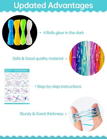 Tresotoyo Lanyard String ، 12 لونًا سلكًا بلاستيكيًا ، حبلًا ، طقمًا من سلاسل الحبل اللامع ، ويلاتس بريق داكن وملحقات حبل سلسلة مفاتيح 40pcs للحرف الرئيسية ، سوار ، سوار in Kuwait