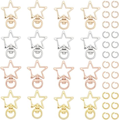 1 Box 40Pcs Star Shape Keychain Clip Keyring Swivel Clasp Alloy Silver Spring Snap Hooks Lobster Claw Metal Key Chains Findings Accessories for DIY Jewelry Making Keys Lanyards Bags Crafts in Saudi Arabia