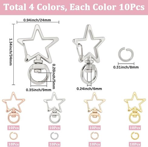 1 Box 40Pcs Star Shape Keychain Clip Keyring Swivel Clasp Alloy Silver Spring Snap Hooks Lobster Claw Metal Key Chains Findings Accessories for DIY Jewelry Making Keys Lanyards Bags Crafts in Saudi Arabia