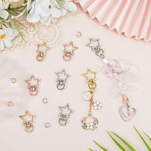 1 Box 40Pcs Star Shape Keychain Clip Keyring Swivel Clasp Alloy Silver Spring Snap Hooks Lobster Claw Metal Key Chains Findings Accessories for DIY Jewelry Making Keys Lanyards Bags Crafts in Saudi Arabia