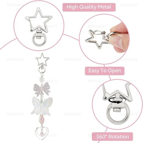 1 Box 40Pcs Star Shape Keychain Clip Keyring Swivel Clasp Alloy Silver Spring Snap Hooks Lobster Claw Metal Key Chains Findings Accessories for DIY Jewelry Making Keys Lanyards Bags Crafts in Saudi Arabia