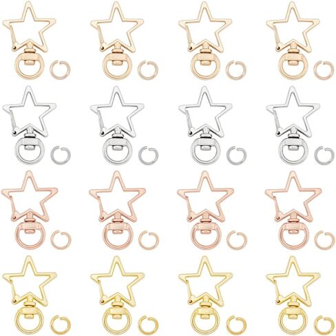 1 Box 40Pcs Star Shape Keychain Clip Keyring Swivel Clasp Alloy Silver Spring Snap Hooks Lobster Claw Metal Key Chains Findings Accessories for DIY Jewelry Making Keys Lanyards Bags Crafts in Saudi Arabia