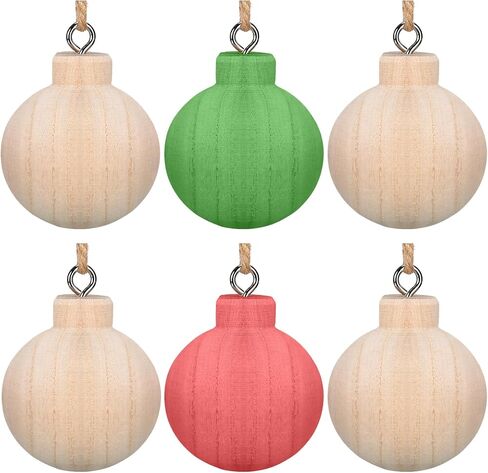 Hiboom 6 Pcs Wood Christmas Ball Unfinished Natural Round 2.6 x 2.4 Paulownia Balls Ornaments for Christmas Trees Crafts Hanging DIY Paint Decor Ball for Crafting Painting Adults(Wood Color) in Saudi Arabia