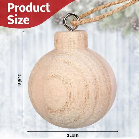 Hiboom 6 Pcs Wood Christmas Ball Unfinished Natural Round 2.6 x 2.4 Paulownia Balls Ornaments for Christmas Trees Crafts Hanging DIY Paint Decor Ball for Crafting Painting Adults(Wood Color) in Saudi Arabia