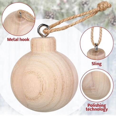 Hiboom 6 Pcs Wood Christmas Ball Unfinished Natural Round 2.6 x 2.4 Paulownia Balls Ornaments for Christmas Trees Crafts Hanging DIY Paint Decor Ball for Crafting Painting Adults(Wood Color) in Saudi Arabia