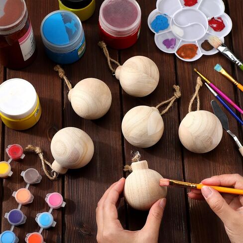Hiboom 6 Pcs Wood Christmas Ball Unfinished Natural Round 2.6 x 2.4 Paulownia Balls Ornaments for Christmas Trees Crafts Hanging DIY Paint Decor Ball for Crafting Painting Adults(Wood Color) in Saudi Arabia