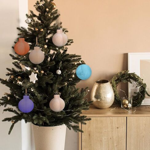 Hiboom 6 Pcs Wood Christmas Ball Unfinished Natural Round 2.6 x 2.4 Paulownia Balls Ornaments for Christmas Trees Crafts Hanging DIY Paint Decor Ball for Crafting Painting Adults(Wood Color) in Saudi Arabia