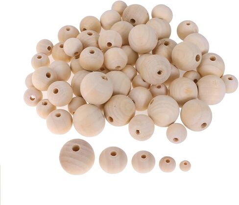 Amaney 400pcs 6mm-14mm حبات الخشب غير المكتملة متنوعة جولة طبيعية كرة فضفاضة حبات خشبية صلبة للحرف اليدوية المصنوعة يدويًا صنع مجوهرات جارلاند in Kuwait