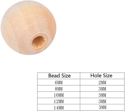 Amaney 400pcs 6mm-14mm حبات الخشب غير المكتملة متنوعة جولة طبيعية كرة فضفاضة حبات خشبية صلبة للحرف اليدوية المصنوعة يدويًا صنع مجوهرات جارلاند in Kuwait