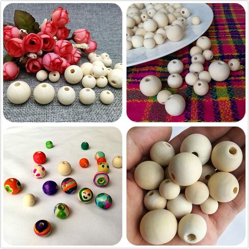 Amaney 400pcs 6mm-14mm حبات الخشب غير المكتملة متنوعة جولة طبيعية كرة فضفاضة حبات خشبية صلبة للحرف اليدوية المصنوعة يدويًا صنع مجوهرات جارلاند in Kuwait