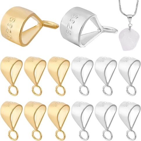 PH PandaHall 12Pcs 925 Sterling Silver Pendant Clasp for Necklace Bails for Jewelry Making, Gold Slider Pendant Clasp Bail Connector with Open Loop for Jewelry Bracelets DIY Making in Saudi Arabia