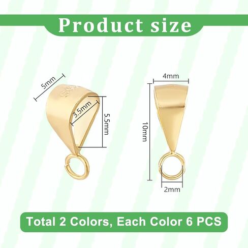 PH PandaHall 12Pcs 925 Sterling Silver Pendant Clasp for Necklace Bails for Jewelry Making, Gold Slider Pendant Clasp Bail Connector with Open Loop for Jewelry Bracelets DIY Making in Saudi Arabia