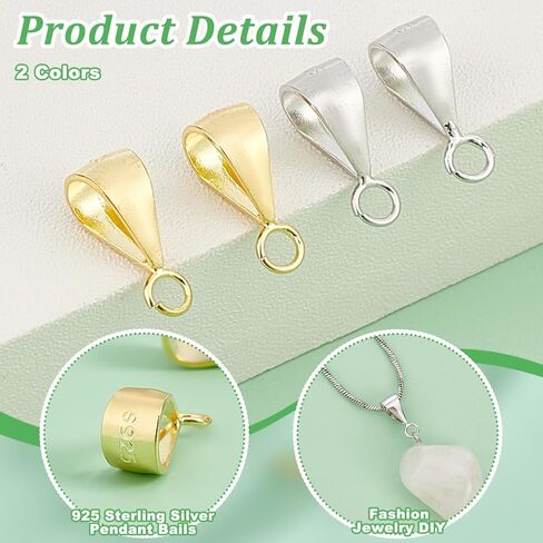 PH PandaHall 12Pcs 925 Sterling Silver Pendant Clasp for Necklace Bails for Jewelry Making, Gold Slider Pendant Clasp Bail Connector with Open Loop for Jewelry Bracelets DIY Making in Saudi Arabia