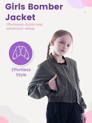 WELAKEN Lightweight Multiple Pockets Zip Up Bomber Jacket for Girls Toddler & Kids II Little Girl's Casual Flight Crop Jacket in Kuwait