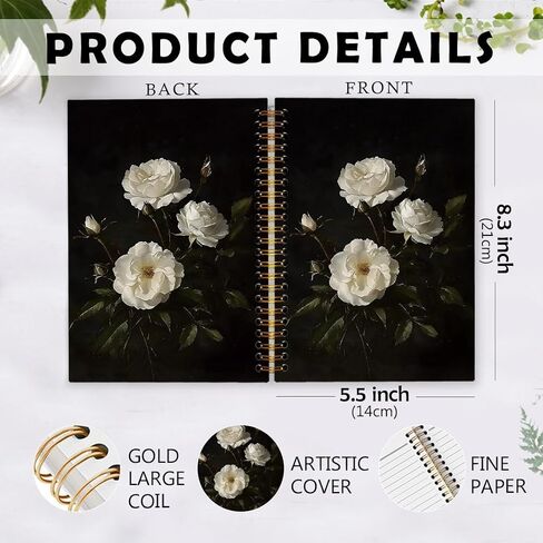 DVHDAJED VINTAGE Moody Floral Spiral Notes ، Dark Cottagecore Flower Journal Notebooks ، مجلة حلزونية نباتية زهرية للنساء ، ومكتب الأزهار الساحرة. in Saudi Arabia